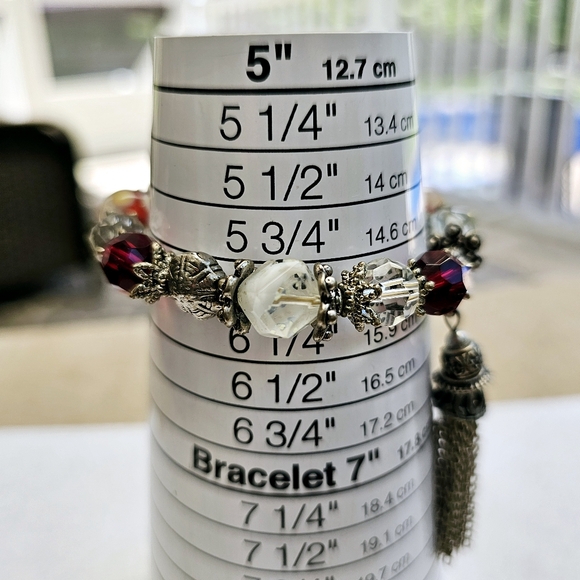 SET! Garnet 925 Ring with Stretchy Glass Bead Bracelet and Beaded Necklace - Picture 9 of 14